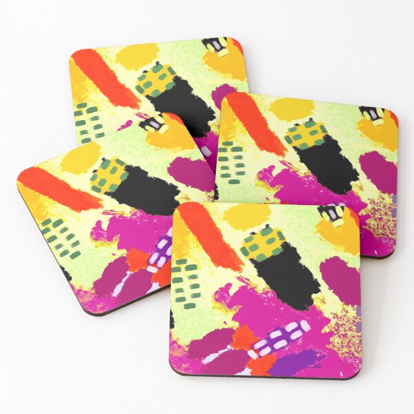 Item preview, Pink, Purple, Yellow, Black and Orange Brushstrokes of Paint Pattern, Squares - Modern Art designed and sold by theprintedclub.