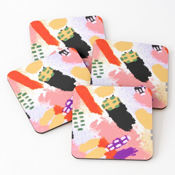 Item preview, Pink, Purple, Yellow, White, Black and Orange Brushstrokes of Paint Pattern, Squares - Modern Art designed and sold by theprintedclub.