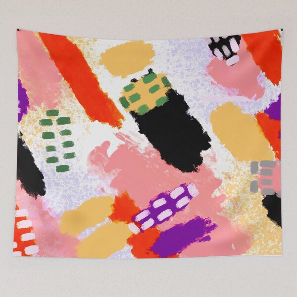 Item preview, Pink, Purple, Yellow, White, Black and Orange Brushstrokes of Paint Pattern, Squares - Modern Art designed and sold by theprintedclub.