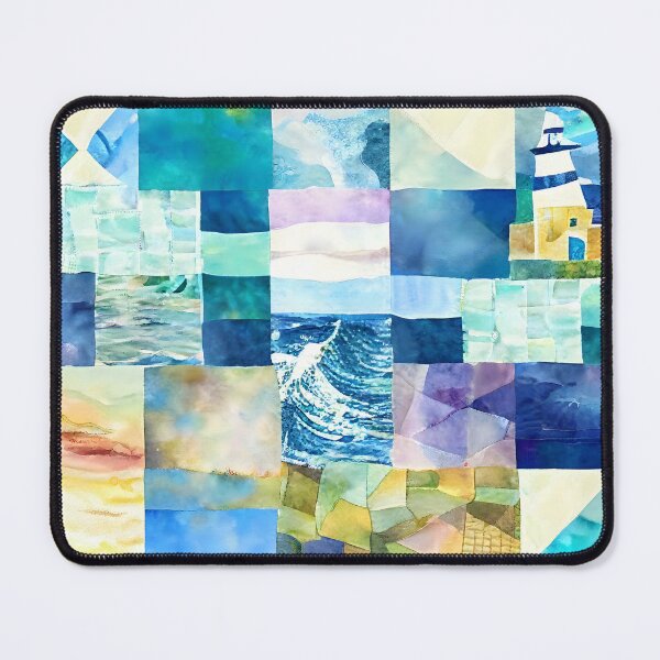 Item preview, Watercolor Patchwork Quilt Design Sea Ocean Beach Lighthouse designed and sold by ClairesPatterns.