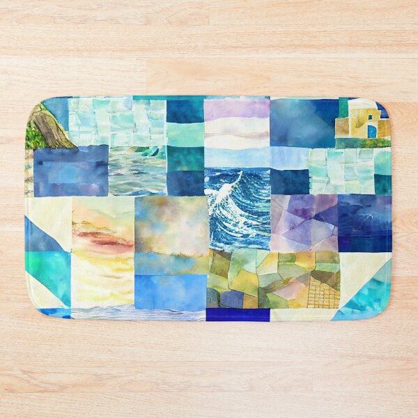 Item preview, Watercolor Patchwork Quilt Design Sea Ocean Beach Lighthouse designed and sold by ClairesPatterns.