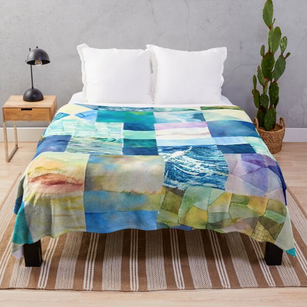 Item preview, Watercolor Patchwork Quilt Design Sea Ocean Beach Lighthouse designed and sold by ClairesPatterns.
