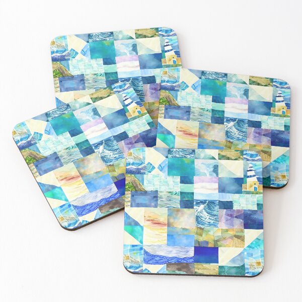 Item preview, Watercolor Patchwork Quilt Design Sea Ocean Beach Lighthouse designed and sold by ClairesPatterns.