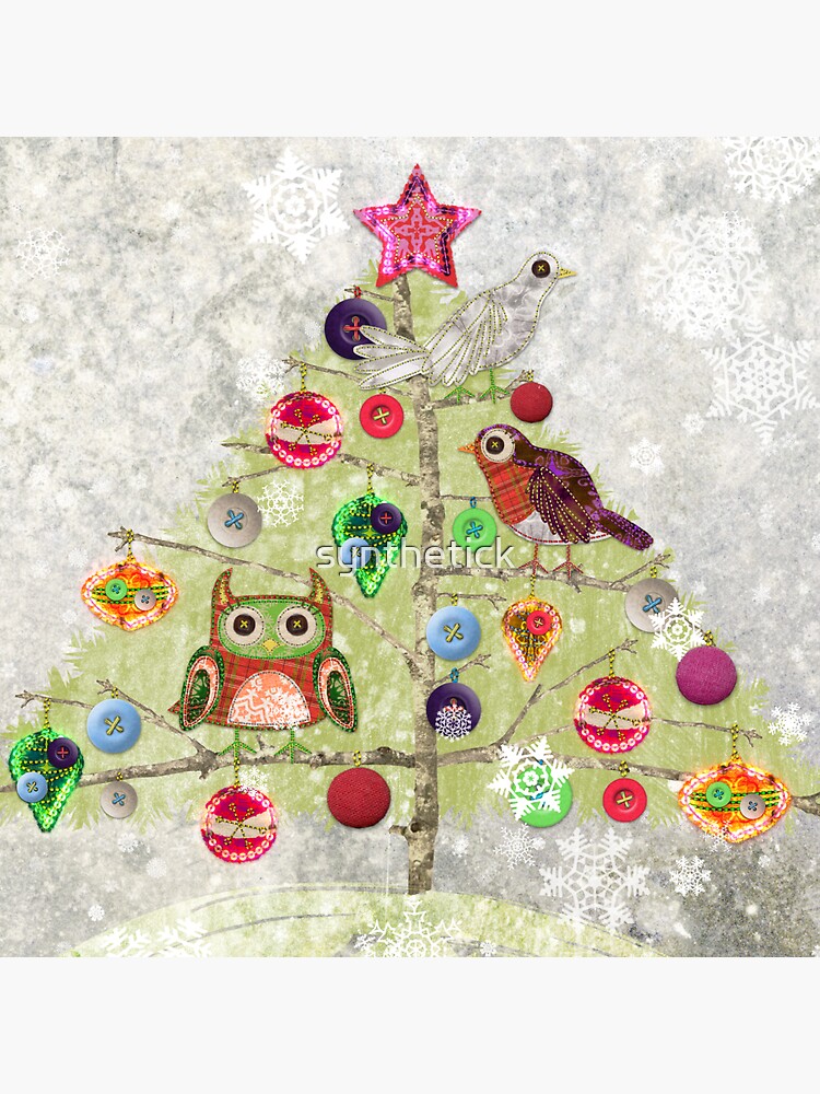 Thumbnail 3 of 3, Sticker, Birds in Christmas Tree, Scandi style designed and sold by synthetick.