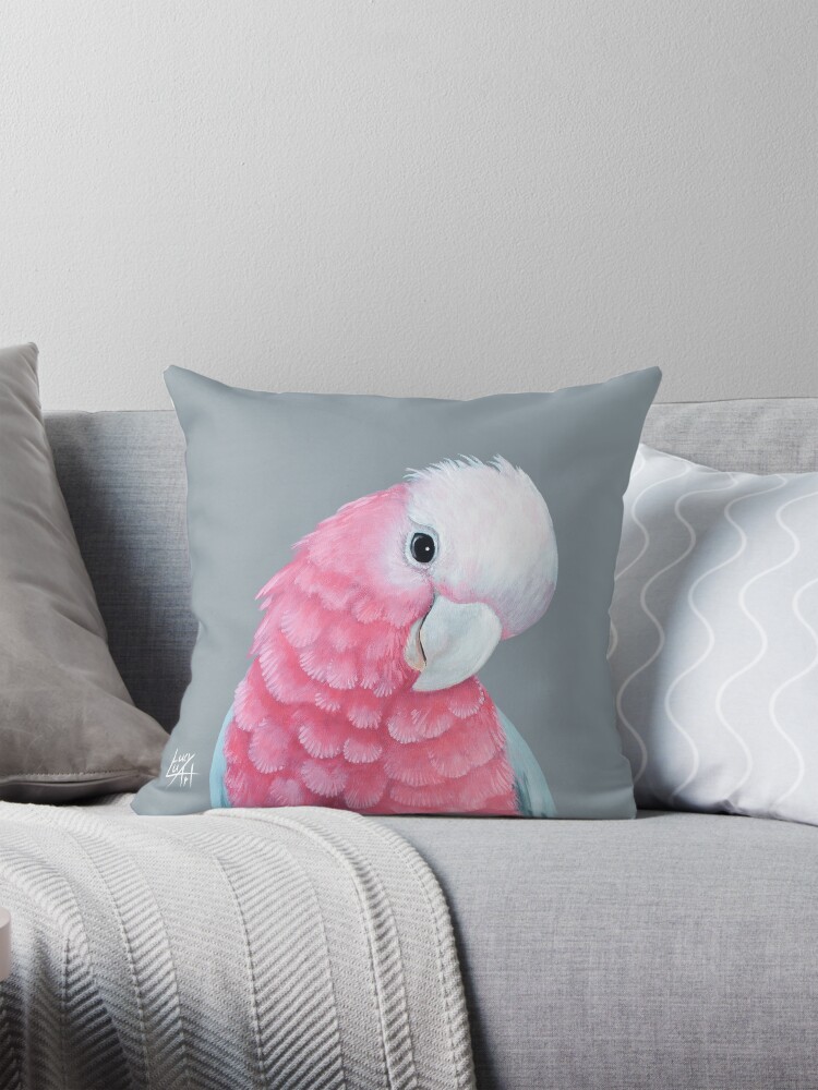 Thumbnail 1 of 4, Pillow, Pink and Grey Galah designed and sold by lucyluart.