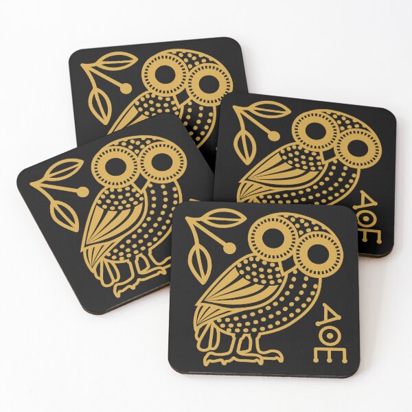 Item preview, Cute Athenian owl outline inspired by the ancient Greek art on the Tetradrachm coin designed and sold by Happy Puppy Print On Demand.