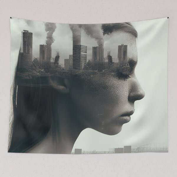Item preview, Double exposure woman polluted city designed and sold by RK - Shop.