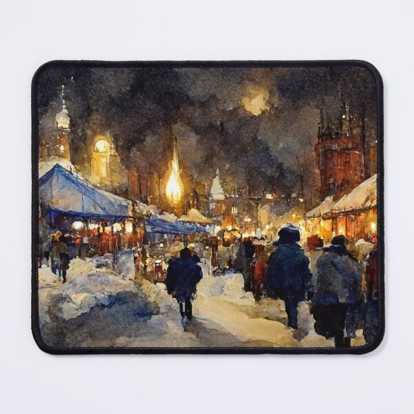 Item preview, Abstract watercolour painting of Christmas holiday market at night designed and sold by justinasv775.