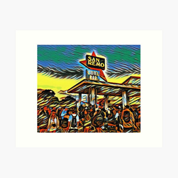 Item preview, Glastonbuy San Remo Hotel Bar Festival Artwork designed and sold by unitydesigneu.