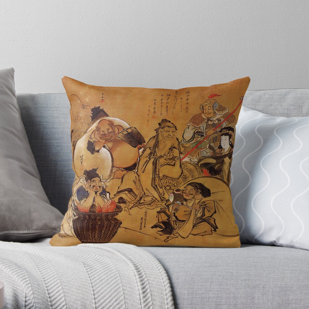 'Seven Gods of Fortune' by Katsushika Hokusai (Reproduction) Throw Pillow