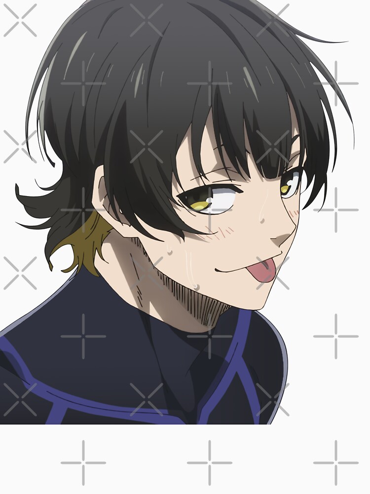 bachira meguru, blue lock, 1boy, :p, black hair, black shirt, blonde hair,  closed mouth, colored inner hair, hand up, jacket, long sleeves, looking at  viewer, male focus, multicolored hair, one eye closed