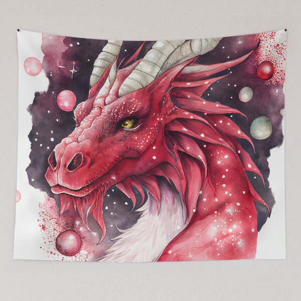 Item preview, Watercolor Red Dragon Mythological Creature Portrait designed and sold by CGSGraphics.