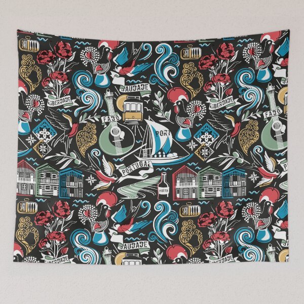 Item preview, Saudade // black background popular motifs from Portugal designed and sold by SelmaCardoso.