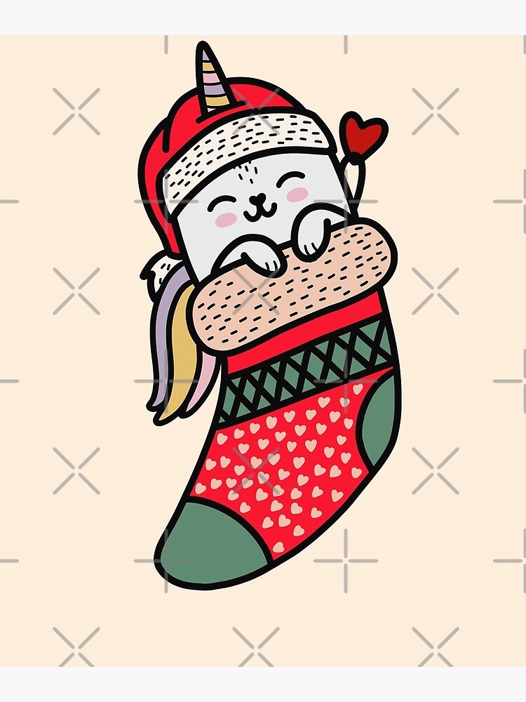 Cute Kawaii Caticorn Cat Unicorn In Christmas Sock Xmas Pajama Poster for  Sale by JokeGysen