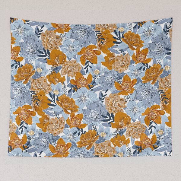 Item preview, Cozy Florals in Desert Sun, Navy and Fog designed and sold by Gingerlique.