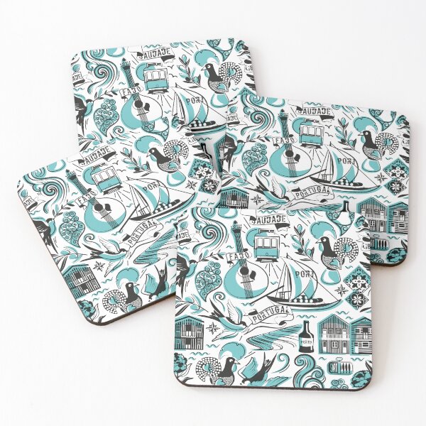 Item preview, Saudade // white background flash tattoo popular motifs from Portugal in aqua ocean and black and white designed and sold by SelmaCardoso.