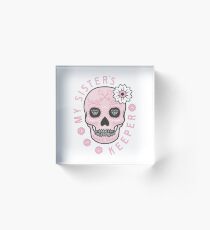 My Sisters Keeper Pink Day of the Dead Skull Acrylic Block