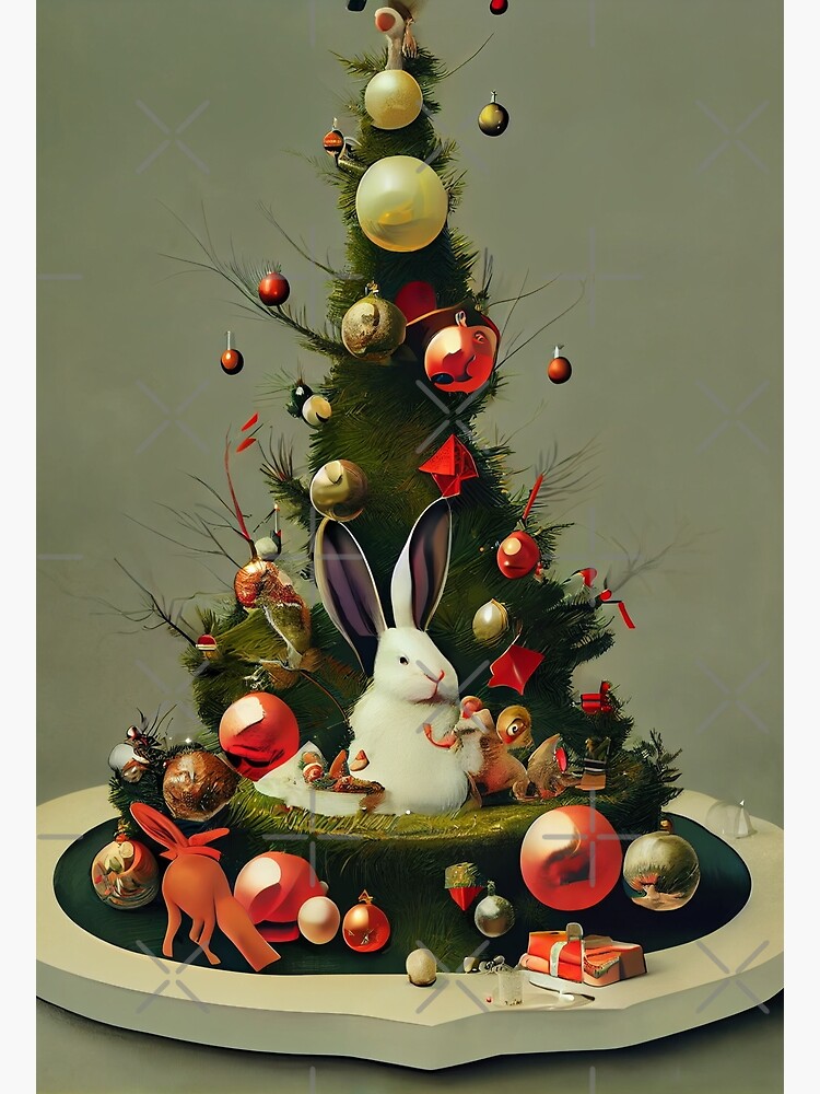 "Rabbits and Christmas tree" Art Print for Sale by GorinART Redbubble
