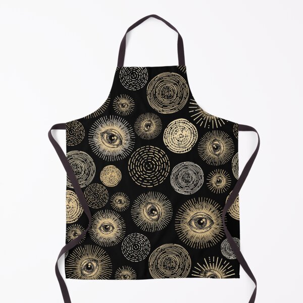 Item preview, Abstract occult eye and sun pattern in black and gold designed and sold by RedFinchDesigns.