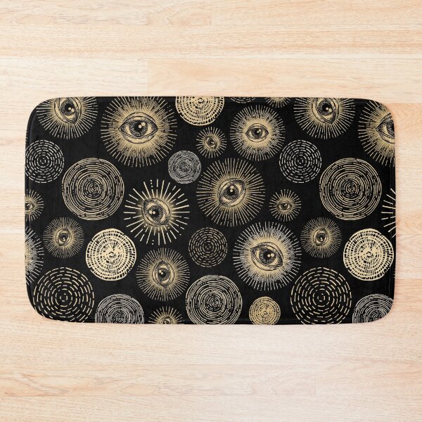 Item preview, Abstract occult eye and sun pattern in black and gold designed and sold by RedFinchDesigns.