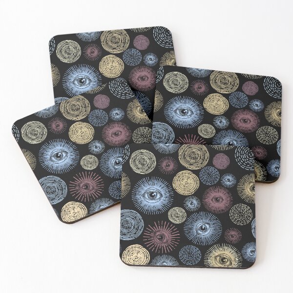 Item preview, Abstract occult eye and sun pattern in black, gold, burgundy, and cobalt designed and sold by RedFinchDesigns.