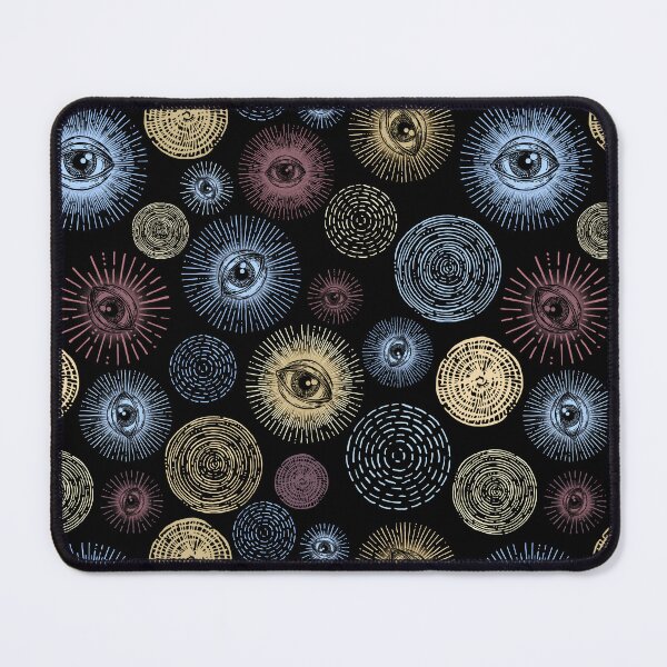 Item preview, Abstract occult eye and sun pattern in black, gold, burgundy, and cobalt designed and sold by RedFinchDesigns.