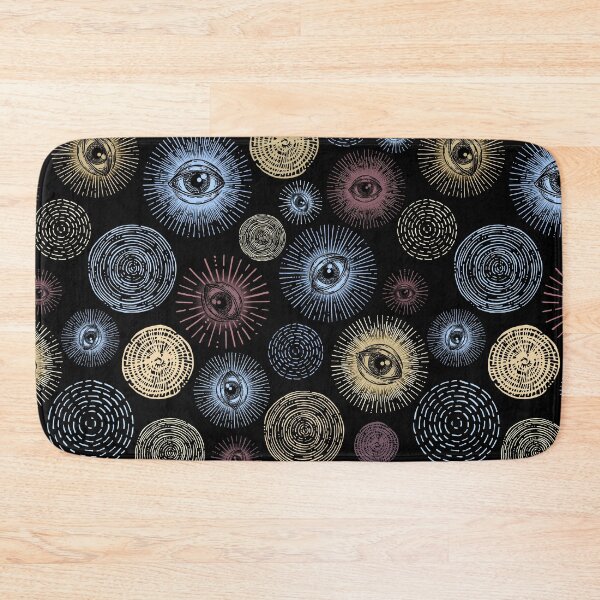 Item preview, Abstract occult eye and sun pattern in black, gold, burgundy, and cobalt designed and sold by RedFinchDesigns.