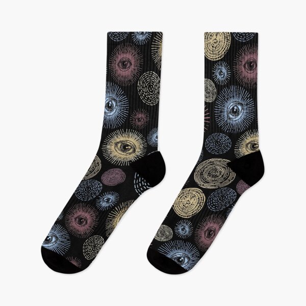 Item preview, Abstract occult eye and sun pattern in black, gold, burgundy, and cobalt designed and sold by RedFinchDesigns.