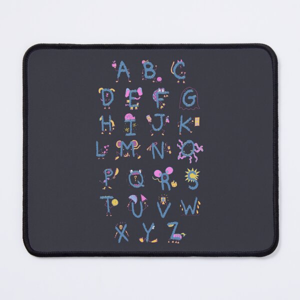 Item preview, Cute alphabet characters | A to Z | pink blue purple on charcoal designed and sold by Ingrid Poole.