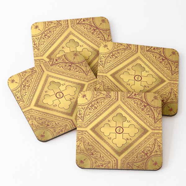 Item preview, Greek Orthodox Cross Ornate Gold Maroon Trim ICXC NIKA designed and sold by Yiorgos Designs.