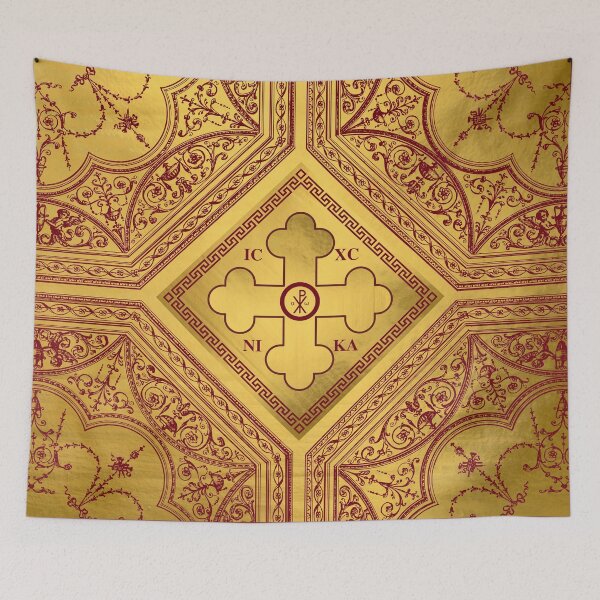 Item preview, Greek Orthodox Cross Ornate Gold Maroon Trim ICXC NIKA designed and sold by Yiorgos Designs.