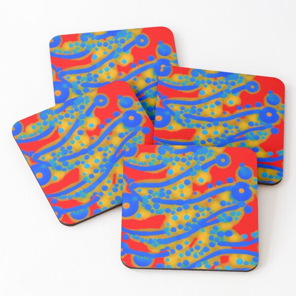 Item preview, blue and yellow bubbles on a red background designed and sold by The boys.