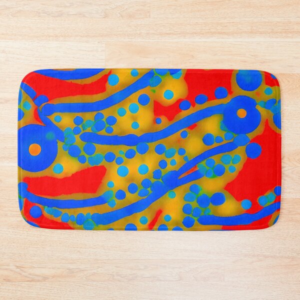 Item preview, blue and yellow bubbles on a red background designed and sold by The boys.