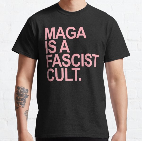Vista previa del artículo con la obra «MAGA es un culto FASCISTA (rosa)», diseñado y vendido por Thelittlelord.