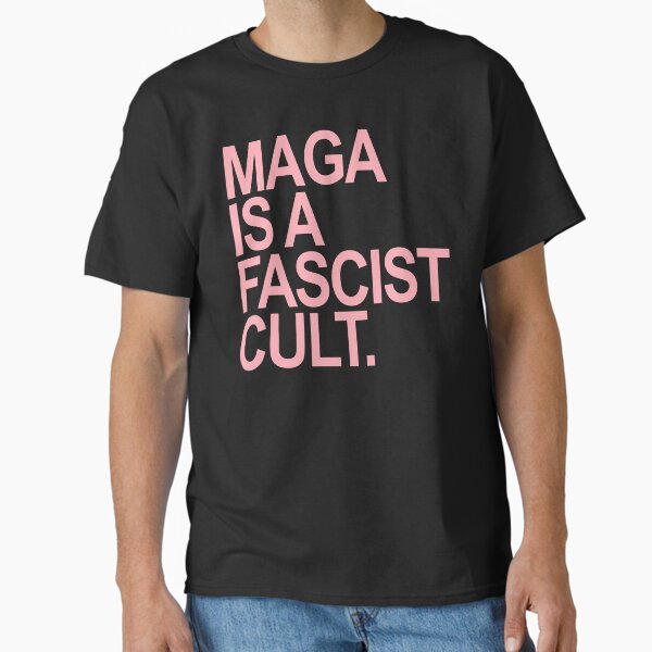 Vista previa del artículo con la obra «MAGA es un culto FASCISTA (rosa)», diseñado y vendido por Thelittlelord.