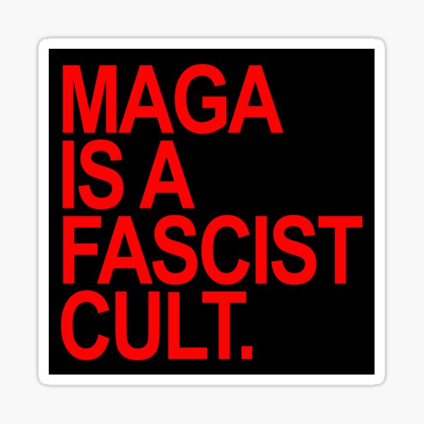 Vista previa del artículo con la obra «MAGA es un culto FASCISTA (rojo)», diseñado y vendido por Thelittlelord.