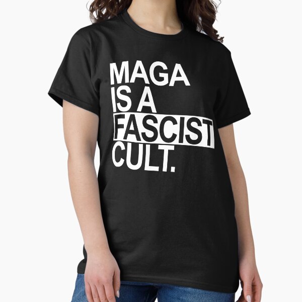 Vista previa del artículo con la obra «MAGA es un culto FASCISTA (cuadro blanco)», diseñado y vendido por Thelittlelord.