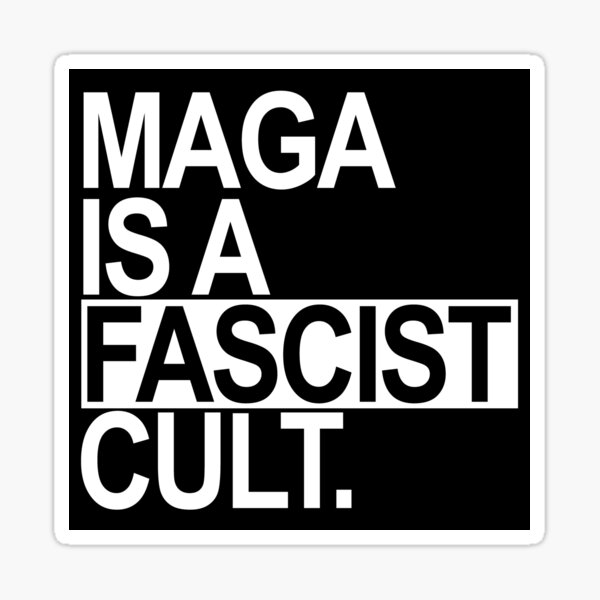 Vista previa del artículo con la obra «MAGA es un culto FASCISTA (cuadro blanco)», diseñado y vendido por Thelittlelord.