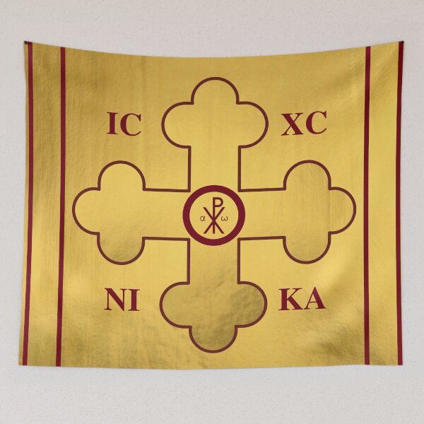 Item preview, Greek Orthodox Cross Gold Paint Maroon Trim ICXC NIKA designed and sold by Yiorgos Designs.