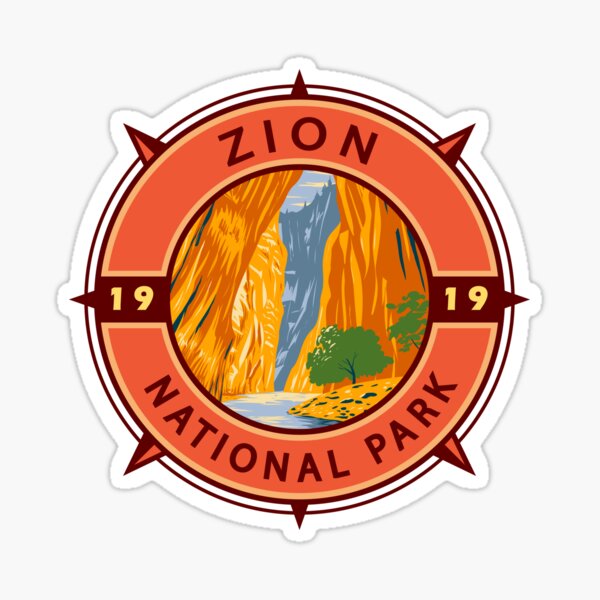 Vista previa del artículo con la obra «Emblema de brújula retro del Parque Nacional Zion», diseñado y vendido por KrisSidDesigns.