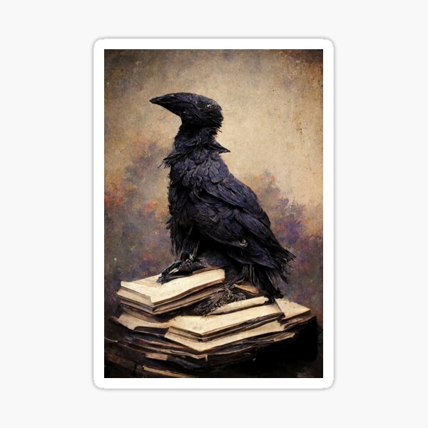 Dark Academia Aesthetic Raven Crow On Old Books Sticker