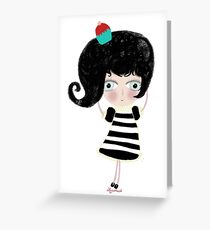 Lovely love Print Illustration Doll surprise Black and white dress black shoes and hair strawberry muffin flavored illustration Greeting Card