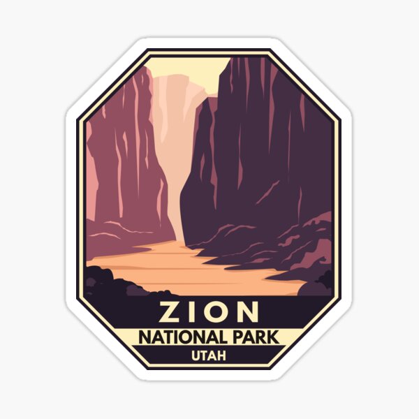 Vista previa del artículo con la obra «Parque Nacional Zion The Narrows Minimal Retro Emblem», diseñado y vendido por KrisSidDesigns.