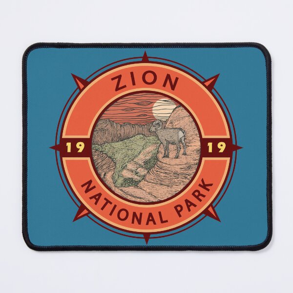 Item preview, Zion National Park Bighorn Sheep Retro Compass Emblem designed and sold by KrisSidDesigns.