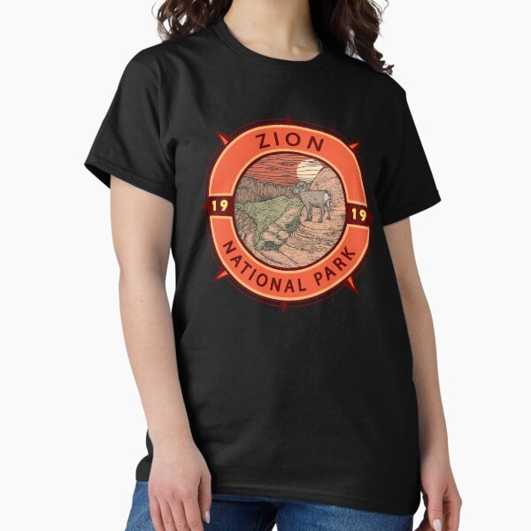 Vista previa del artículo con la obra «Emblema de brújula retro del borrego cimarrón del Parque Nacional Zion», diseñado y vendido por KrisSidDesigns.