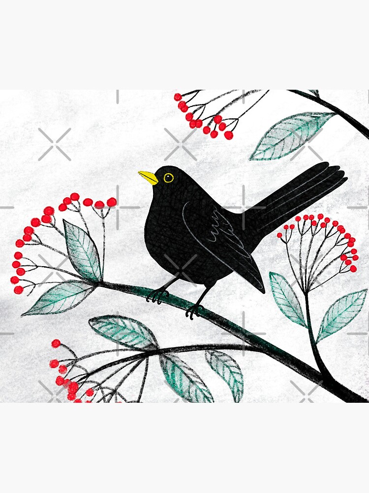 Blackbird in the Snow - Traditional Christmas scene by Cecca Designs by Cecca-Designs