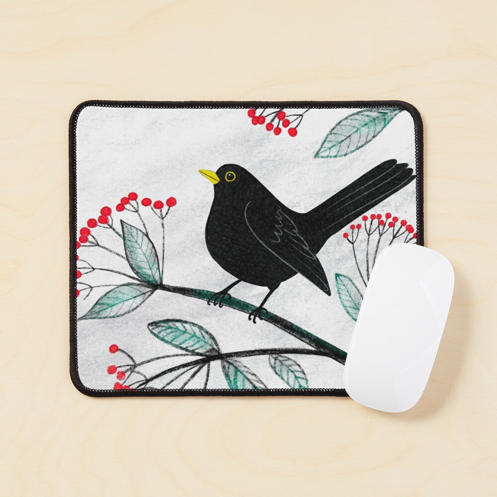 Blackbird in the Snow - Traditional Christmas scene by Cecca Designs Mouse Pad
