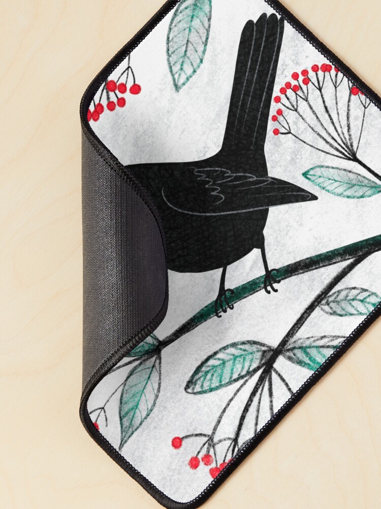 Alternate view of Blackbird in the Snow - Traditional Christmas scene by Cecca Designs Mouse Pad