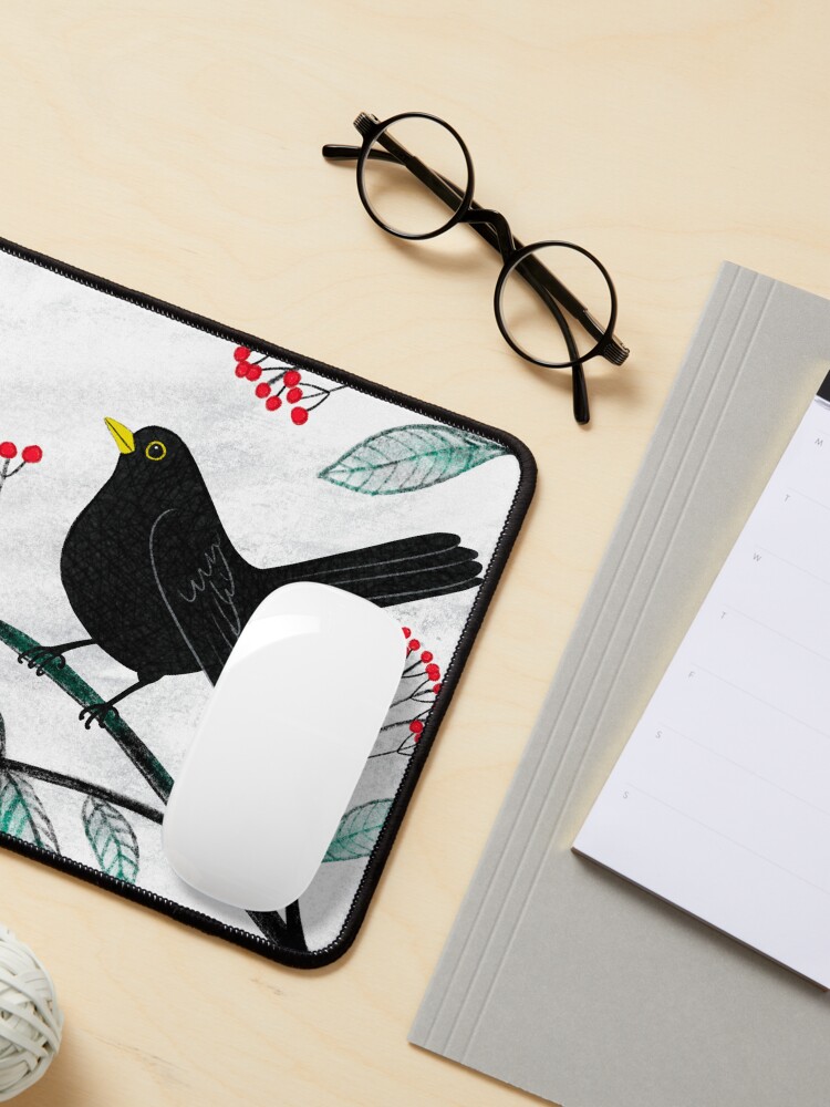 Alternate view of Blackbird in the Snow - Traditional Christmas scene by Cecca Designs Mouse Pad