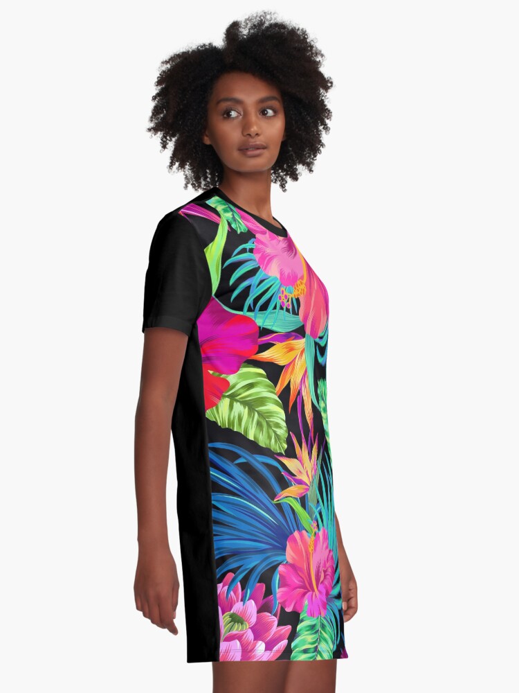 Alternate view of Drive You Mad Hibiscus Pattern Graphic T-Shirt Dress